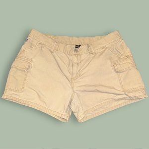 Polo, Ralph Lauren khaki shorts.